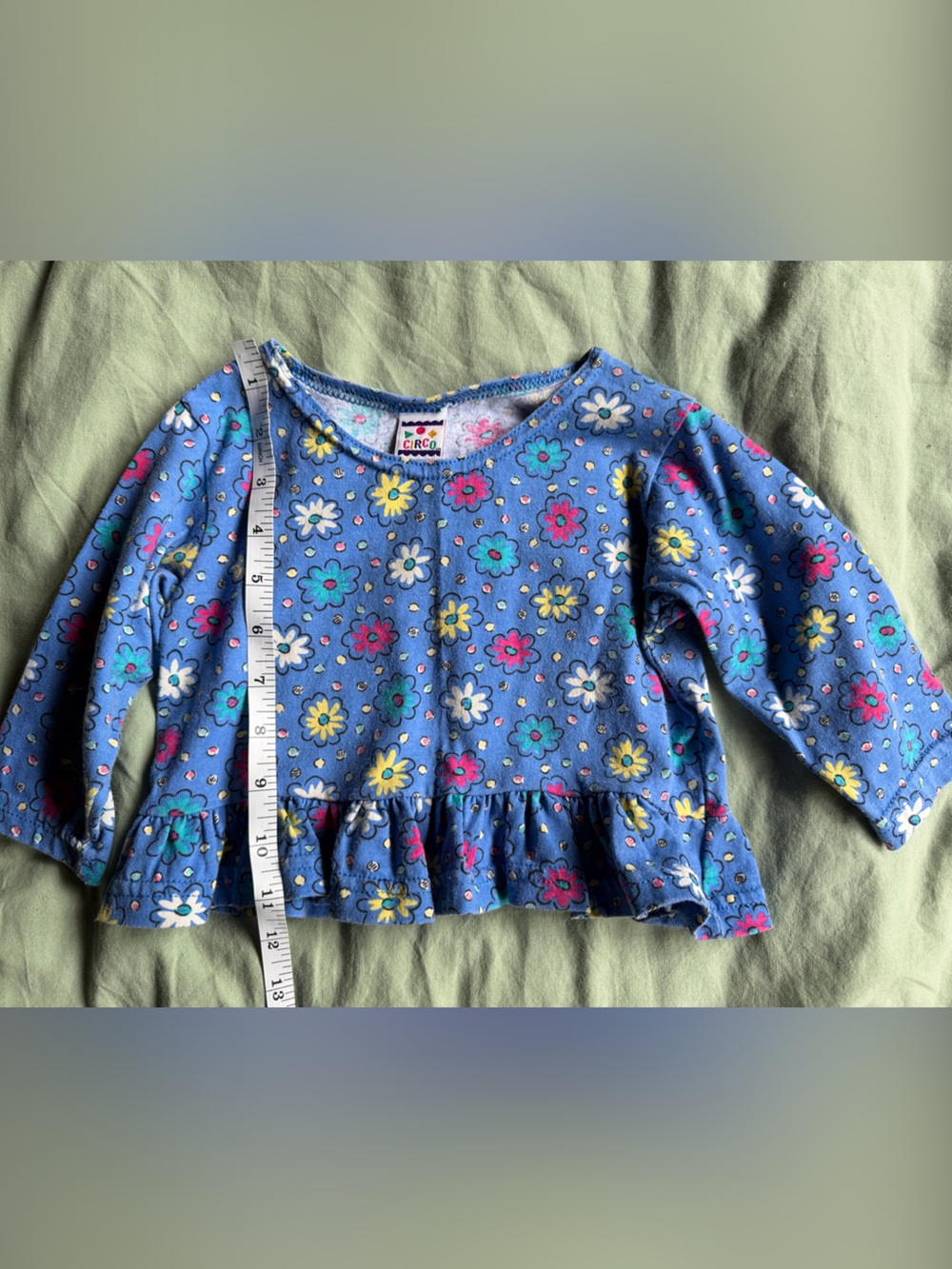 Circo Blue Floral Ruffle Hem Long Sleeve Top